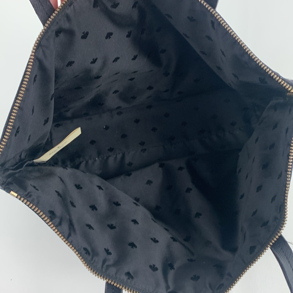 Kate Spade Black White Striped Tote shoulder Bag Gold Zip close Leather straps - Picture 5 of 15